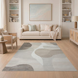 Beige and Neutral Abstract Beige Grey Organic Shapes Area Rug