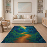 Sunset Forest Path Blue Teal Area Rug