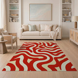 Abstract Area Vibrant Red Wavy Abstract Area Rug