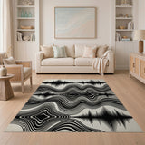 Dynamic Black Wave Geometric Area Rug