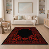 ODIKA Gothic Bat Washable Area Rug - Red and Black Low Pile Non-Slip Carpet