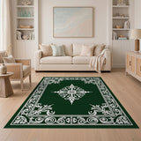 Green Ornate Emerald Green Floral Medallion Rug