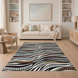Wavy Black Brown Abstract Area Rug