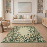 Vintage Green Floral Vine Border Area Rug