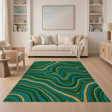 Teal Gold Abstract Wave Area Rug