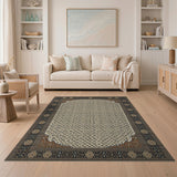 Traditional Persian Beige Area Rug with Navy Border