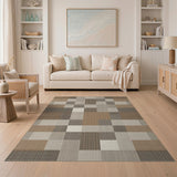 Rustic Brown Tan Patchwork Area Rug