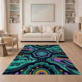 Hypnotic Teal Mandala Tribal Area Rug