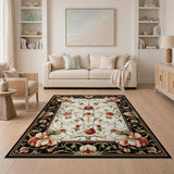 Red Floral Oriental Area Rug with Black Border