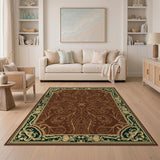 Ornate Floral Medallion Brown Rug