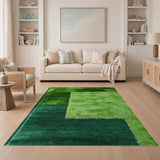 Layered Green Geometric Modern Area Rug