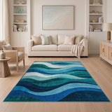 Blue Teal Wavy Layers Area Rug