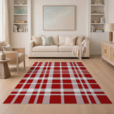 Red White Gingham Plaid Area Rug