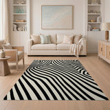 Modern Abstract Zebra Stripe Washable Area Rug, Black & White Low Pile