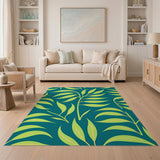 Teal Eucalyptus Leaf Pattern Area Rug