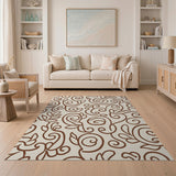 Beige Brown Floral Swirl Area Rug