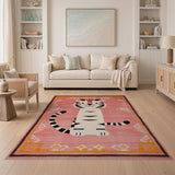 Cute Cartoon Tiger Pink Area Rug