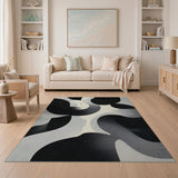 Abstract Black White Curved Contour Area Rug