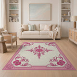 Pink Elegant Pink Floral Medallion Area Rug