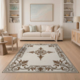 Ornate Cream Filigree Border Area Rug