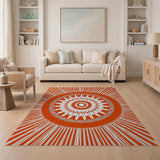 Radiant Orange Sunburst Geometric Area Rug