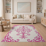 Pink Elegant Pink Ornate Floral Area Rug