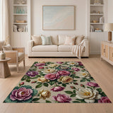 Vintage Peach Pink Rose Floral Area Rug