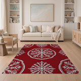Red Snowflake Mandala Area Rug