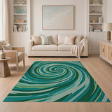 Teal Spiral Abstract Area Rug