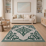 Ornate Green Medallion Area Rug