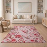 Pink Roses Cherry Blossoms Vintage Area Rug