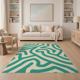 Blue and Teal Wavy Lines Abstract Area Rug