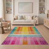 Vibrant Rainbow Vertical Stripe Geometric Modern Area Rug