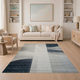 Abstract Geometric Blue Grey Area Rug