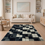 Black White Geometric Cube Area Rug