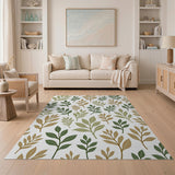 Scattered Green Leaves Pattern Area Rug