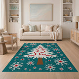 Teal Christmas Tree Snowflake Area Rug