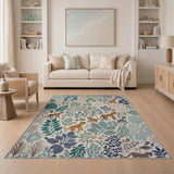 Teal Tiger Jungle Area Rug with Playful Wildlife