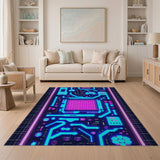 Washable Neon Cyberpunk Gaming Rug, Non-Slip Low Pile Circuit Area Rug