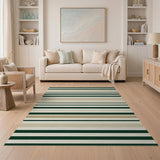Forest Green and Cream Horizontal Stripe Area Rug