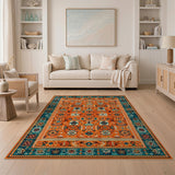Orange Vibrant Orange Teal Southwestern Geometric Rug