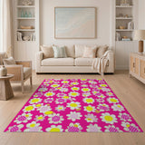 Whimsical Pink Daisy Applique Area Rug