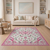 Pink Floral Persian Medallion Rug