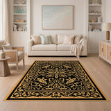 Ornate Black Gold Traditional Persian Rug