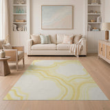 Creamy Yellow Wavy Abstract Area Rug