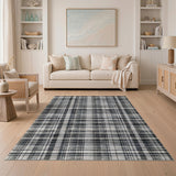 Black White Plaid Distressed Vintage Area Rug