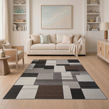 Grey Modern Geometric Grey Block Area Rug