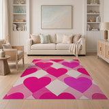 Vibrant Pink Hearts Diamond Pattern Area Rug