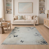 Vintage Floral Butterfly Rose Area Rug