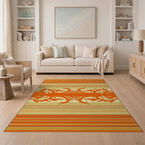 Vibrant Orange Striped Area Rug with Abstract Motif
